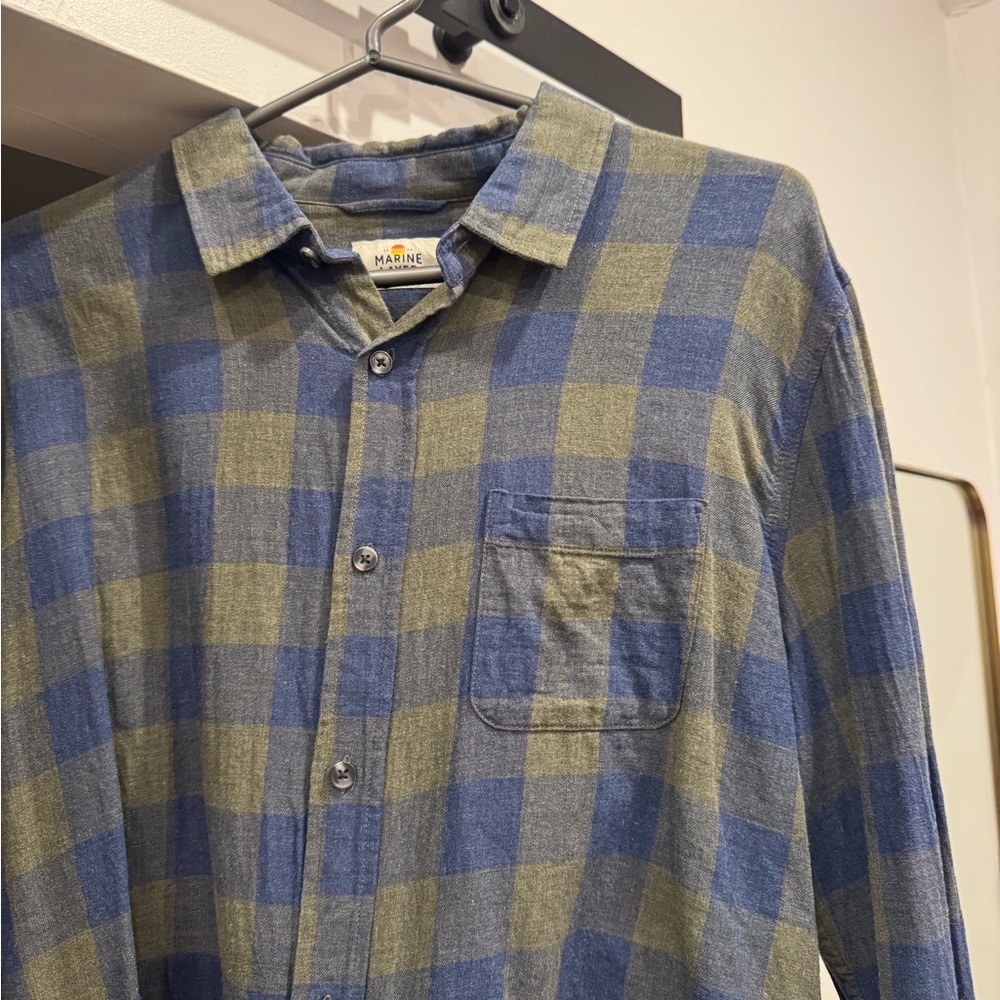 Marine Layer Blue and Olive Checkered Men's Shirt